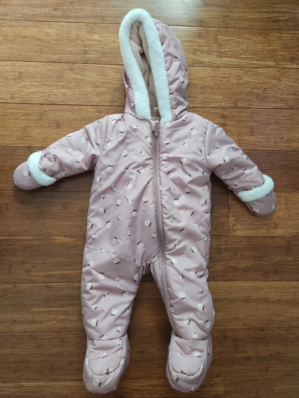 Girls Pink Sherpa Lined One-Piece Water Resistent Snowsuit Jumpsuit, 6-9 Months